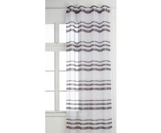 Home Maison 09372-8-AL Voilage Etamine Rayures Horizontales avec Oeillets Ronds Gris/Argent 140 x 240 cm