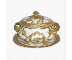 Better & Best Soperita P Plat rond en cÃ©ramiqueJockey, avec poignÃ©es en bronze, avec couvercle et assiette, dÃ©corÃ© avec des motifs vÃ©gÃ©taux et fruitiers, dimensions 16 x 12 x 12 cm,