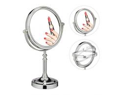 Relaxdays Miroir cosmÃ©tique, Double avec grossissement, Rotatif sur 360Â°, Coiffeuse, HLP 35,5 x 22,5 x 12 cm, argentÃ©, Plastique, Verre, 1