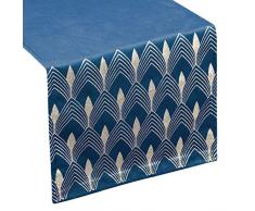 Eurofirany Chemin de Table en Velours Motif géométrique Bleu Marine 40 x 140 cm
