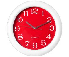H&H Horloge Murale, Plastique, Blanc/Rouge