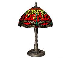 World Art TWGD10122 Chevet Libellule Lampe de Table de Nuit, Verre, E14, 40 W, Multicolore, H40 x Ã26 cm