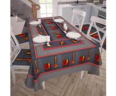 PETTI Artigiani Italiani Nappe Anti-Taches pour Table de Cuisine 140x360 cm Peperoncino