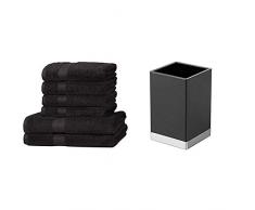 AmazonBasics Lot de 2 draps de Bain et 4 Serviettes de Bain résistants à la décoloration Noir & InterDesign Clarity Verre à Dents, gobelet Salle de Bain en Plastique, Noir/argenté Mat