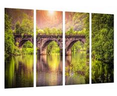 Tableau Moderne Photographique, Impression sur bois, Paysage Nature Forêt Green River et Stone Bridge, 131 x 62 cm, ref. 27039