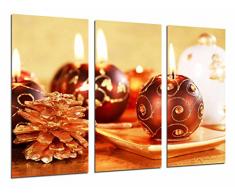 Tableau Moderne Photographique, Impression sur bois, Décoration de Noël rouge et or, bougies et ananas, 97 x 62 cm, ref. 26965