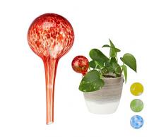 Relaxdays 10025455_47 Globes dâarrosage Lot de 2, Distributeur Eau Plantes et Fleurs, Outil de Bureau, Ã 6 cm, Verre, Rouge