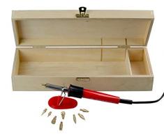 Pebaro 0266 Fer à repasser 9 pointes et tampons dans une boîte en bois, pour la peinture et lécriture, le dessin et la gravure sur bois, le cuir, le liège et autres matériaux