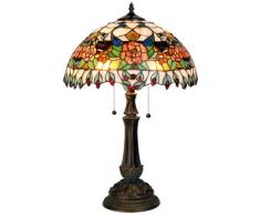 Lumilamp 5LL-5530 Lampe de table Tiffany style multicolore avec abat-jour en verre à 41 x 67 cm 2 ampoules E27 max. 60 W Parapluie en verre fait à la main
