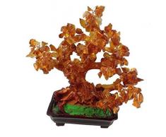 GMMH Feng Shui Arbre Ã Monnaie 25 cm-crassula Jade Artificielle Bonsai pfennigbaum Main Pierre Marron