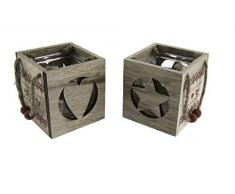 Comarco Sa 10384 Bougeoir en Bois, Verre, Rouge, 7 x 7 x 8 cm