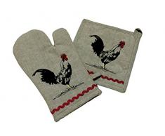 Soleil docre Gant et manique brodé en Coton Coq, Ecru, 21x15 cm