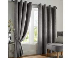 Alan Symonds Rideaux occultants à Åillets prêts à Poser en Polyester Velours Argenté 117 x 137 cm