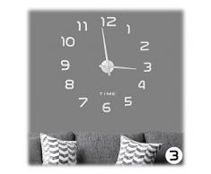 Relaxdays 10026984_55 Horloge DIY à Coller, Chiffres 3D XL, Sticker Mural, Analogique, Heure, Cuisine, Salon, Entrée, argenté, EVA, Acrylique, métal, 1 élément