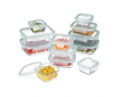 Relaxdays Lot de 12 boîtes de conservation rectangulaires en verre transparent avec couvercle à clip, sans bpa, résistant à la chaleur, 5 tailles