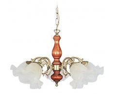 Tosel E2021 Lustre - Valois, Bras Fusion, Vieille, Verre soufflé, E14, 60 W, Laiton/Bois