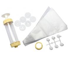 ZENKER 15285 Kit de pâtisserie et de décoration, poche à douille en tulle à pâtisserie, presse-pâtisserie, plastique, crème/blanc