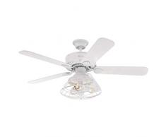 72209 Ventilateur de plafond dâintérieur Barnett de 122 cm en blanc, kit dâéclairage LED à variateur avec abat-jour cage, télécommande incluse