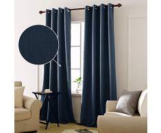 Deconovo Rideau Occultant Ã Oeillet Isolant Motif Thermique FenÃªtre Anti Chaleur Chambre Garcon Salon 2 Pcs, Polyester, Bleu Marine, 140x175cm