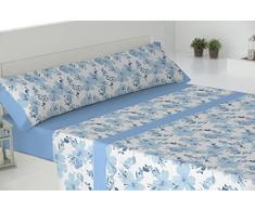 Todomueble Paduana Palma Parure de lit avec Drap de Dessous, Drap et taie doreiller 150 Bleu