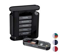 Relaxdays 10023633_46 Pilulier 7 jours 4 compartiments anglais boÃ®te mÃ©dicaments semainier matin midi soir nuit, noir, Plastique, 13 x 11,5 x 4,5 cm