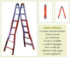 Ãchelle multifonction peppina Structure en acier verni bicolore. Charnière de blocage munie de dispositif de sécurité antiapertura et antichiusura semi-automatique. Marche de forme trapézoïdale, pieds en PVC