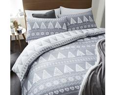 Catherine Lansfield Nordic Trees Parure Housse de Couette, 100% Coton, Gris, Double, 200Â x 200Â x 1Â cm