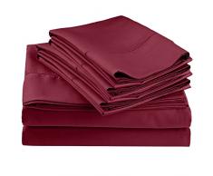 Impressions Superior - Ensemble de Drap de lit, 198 x 203 cm, à Ourlet Cousu, 600 Fils au Pouce carré avec taies doreiller, Coton mélangé, vin