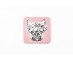 Magnet & Steel Aimant Bouledogue franÃ§ais en Acier et Verre, Bois, Rose, 9Â x 0.4Â x 9Â cm