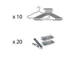 Set de 20 pinces à linge inox et 10 cintres