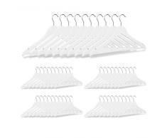 Relaxdays 10026476_49 bois, Cintre manteaux, Pantalons, robes, vÃªtements, 50 piÃ¨ces, Crochet rotatif 360Â°, solide, blanc, mÃ©tal, 23,5 x 45 x 1cm