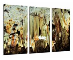 Tableau Moderne Photographique, Impression sur bois, Cave souterraine illuminée, spéléologie, stalactites, 97 x 62 cm, ref. 26980