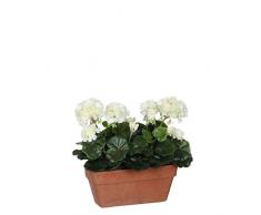 MICA Decorations Geranium Blanc dans Un jardinière de Balcon Terra - L 29 x l 13 x H 40 cm