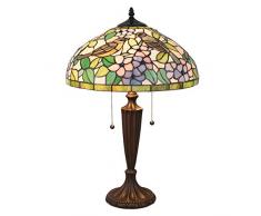 Lumilamp 5LL-5209 Tiffany Lampe de Table Motif Oiseaux et Fleurs Vert/Violet/Multicolore à 41 x 60 cm Parapluie en Verre Fait à la Main 2 x 60 W