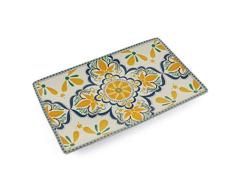 Villa dEste Home Tivoli Sicilia Light Flower Assiette décorative rectangulaire, Jaune, Dimensions : L. 41 x 26 x H. 3 cm.