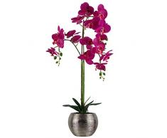 Leaf Orchidée Artificielle Rose foncé avec Pot en céramique argenté 70 cm