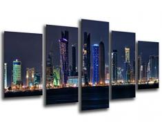 Tableau Moderne Photographique, Impression sur bois, Cityscape Dubai, Gratte-ciel, 165 x 62 cm, ref. 26198