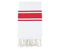 Moorish Idol - Fouta Traditionelle Unie- 100cm x 200cm- Blanc/Rouge