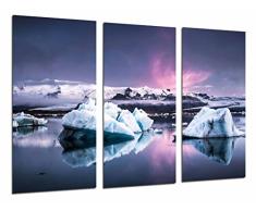 Tableau Moderne Photographique, Impression sur bois, Aurore boréale Paysage, Iceberg dans la mer, 97 x 62 cm, ref. 26832