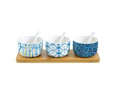 Easy Life 851SHIB SET DE 3 COUPELLES 26X8CM EN PORCELAINE ET BAMBOU SHIBORI, Multicouleur