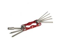 Hama Mini kit dâoutils pliants (pour le vélo, 9 pièces, forme de couteau suisse) Rouge/Argent