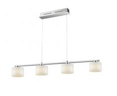 TRIO, Suspension, Alegro incl. 4 x LED,SMD,6,0 Watt,3000K,630 Lm. Verre, Blanc, Corps: metal, Nickel mat L:100,0cm, L:12,0cm, H:160,0cm IP20,Hauteur réglable,Réglable avec interrupteur
