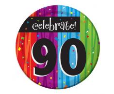 8-count rond papier Assiettes Ã dessert, cÃ©lÃ©brer 90, Milestone fÃªtes