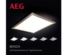 AEG Bendix Plafonnier LED avec capteur de lumière du jour 60 x 60 cm 42 W 3500 lm 3000 K Métal Nickel anodisé