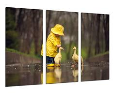 Tableau Moderne Photographique, Impression sur bois, Enfants avec des canetons, des enfants, 97 x 62 cm, ref. 26315