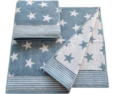 Dyckhoff Star Lot de 2 Serviettes de Toilette Motif étoiles et Bordure Bleu/Gris Clair 25 x 25 x 6 cm