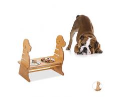 Relaxdays 10027508_59 chiens, Double gamelle inox, Distributeur nourriture aliments 1 L, hauteur rÃ©glable, nature, mdf, Taille Unique