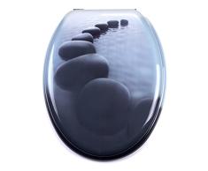 MSV 140548 Abattant WC Motif Chemin de Galets MDF/Acier Inoxydable 42,5 x 36,5 x 1,6 cm