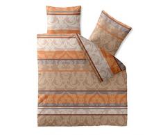 CelinaTex Fashion Caroline Linge de lit Coton Fleurs Rayures Beige Marron Orange 200 x 200 cm