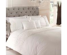 Just Contempo Parure de lit rétro avec housse de couette et taies doreiller à fronces et motif fleuri, Mélange de coton, crème, Double